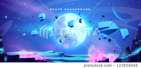 Blue space background with planet surface 122658848