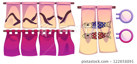 Japanese curtains set isolated on white background 122658891