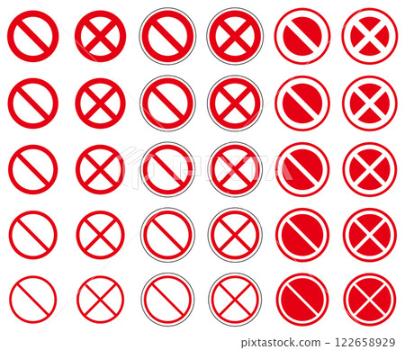 各種禁止樣式標記的向量插圖集 122658929