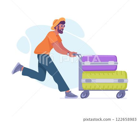 Tourism with Man Character with Suitcase Vector Illustration Tourism with Man Character with Suitcase Vector Illustration 122658983