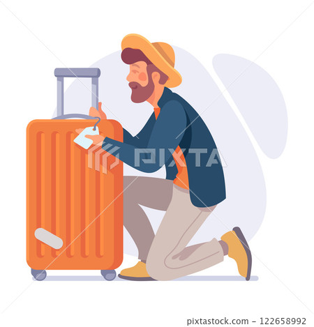 Tourism with Man Character with Suitcase Vector Illustration Tourism with Man Character with Suitcase Vector Illustration 122658992