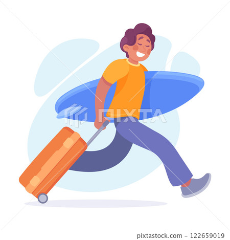 Tourism with Man Character with Suitcase Vector Illustration Tourism with Man Character with Suitcase Vector Illustration 122659019