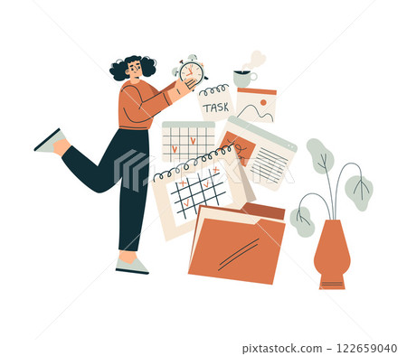 Time Management with Woman Character Organizing Efficient Business Process Vector Illustration 122659040