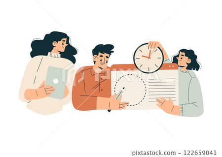Time Management with Man and Woman Character Organizing Efficient Business Process Vector Illustration 122659041
