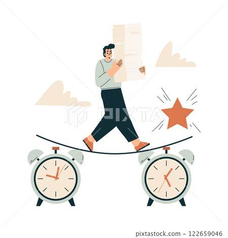 Time Management with Man Character Walking Rope Organizing Efficient Business Process Vector Illustration 122659046