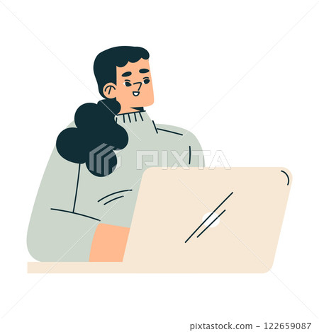Business Process with Woman Working at Laptop Vector Illustration 122659087
