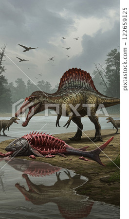 Very impressive! A realistic scene of the Spinosaurus' life cycle 122659125