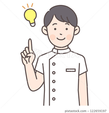 A male nurse comes up with an idea while pointing A male nurse comes up with an idea while pointing 122659197