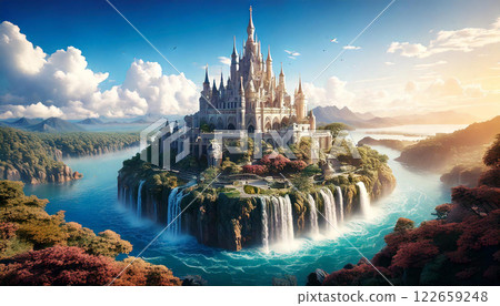 Castle on a floating island (AI-generated image) 122659248