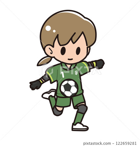 A child goalkeeper punting a soccer ball A child goalkeeper punting a soccer ball 122659281