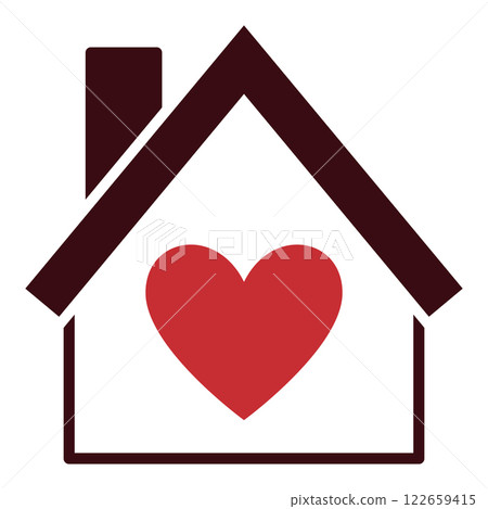 House with Red Heart vector icon or symbol for love 122659415