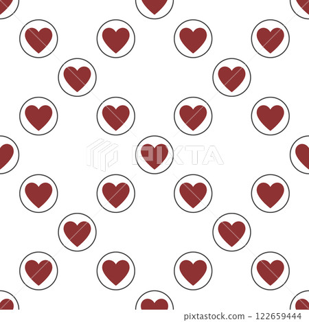 Heart inside circle vector seamless pattern - Romantic Love and Relationships background 122659444