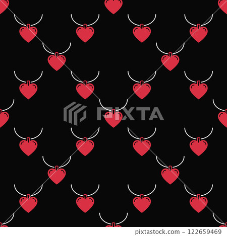 Red heart necklace seamless pattern symbol - love and romantic expression vector background 122659469