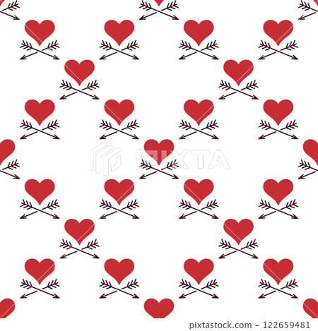 Vector red heart with 2 arrows seamless pattern or Love vector background Vector red heart with 2 arrows seamless pattern or Love vector background 122659481