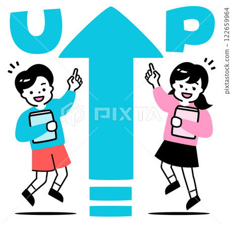 孩子的成長_男孩女孩們在補習班學習中進步飛躍，成績不斷提高，為成績的提高而欣喜地微笑 122659964