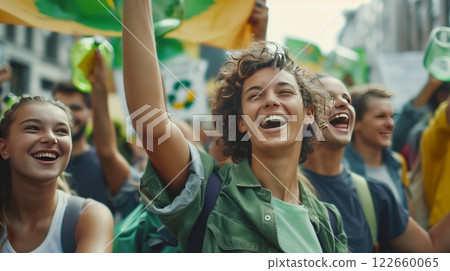 Environmental activists rallied, advocating for glass recycling and a sustainable, eco-friendly future. 122660065