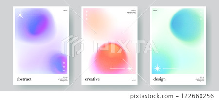 Set of colorful backgrounds with soft blurry gradients. Abstract modern templates, creative color gradations with soft grainy texture. Trendy design collection front page for banners, posters, flyers. 122660256