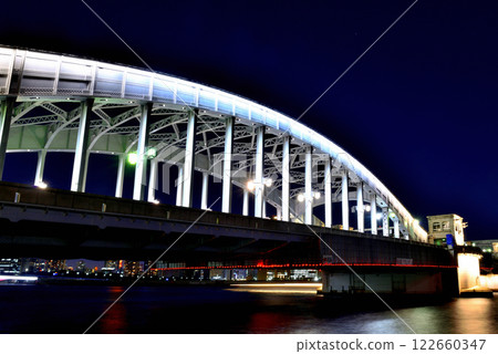 Sumida River Terrace: Night view of Kachidoki Bridge and skyscraper apartment buildings Sumida River Terrace: Night view of Kachidoki Bridge and skyscraper apartment buildings 122660347