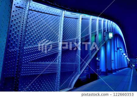 Sumida River Terrace: Night view of Kachidoki Bridge and skyscraper apartment buildings Sumida River Terrace: Night view of Kachidoki Bridge and skyscraper apartment buildings 122660353