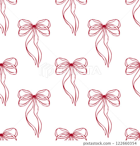 Seamless pattern with vector bows. Minimalist red outline linear trendy sketch style. illustration for fashion, textile, packaging, digital prints, invitation, scrapbooking, logo 122660354