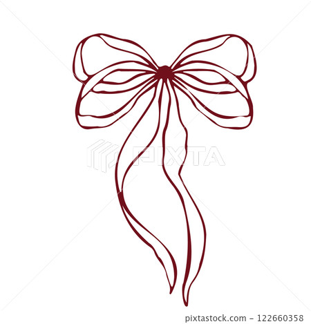 Hand drawn vector bow. Minimalist red outline linear trendy sketch style. illustration for fashion, packaging, digital prints, invitation, scrapbooking, logo 122660358