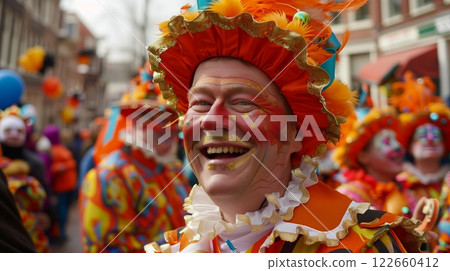 Dutch Carnival (Carnaval) features humorous costumes, festive parades, elaborate floats, lively music, and joy. Dutch Carnival (Carnaval) features humorous costumes, festive parades, elaborate floats, lively music, and joy. 122660412