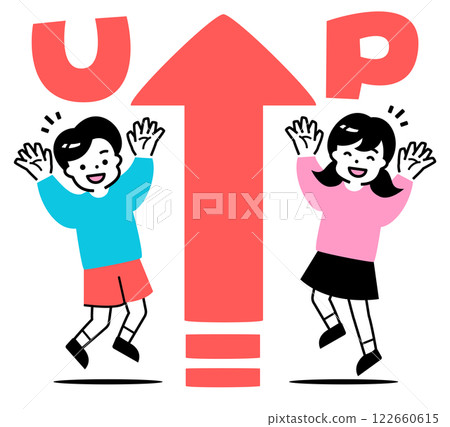 Children's growth_Boys and girls jumping with arms raised, smiling with joy at their improved grades Children's growth_Boys and girls jumping with arms raised, smiling with joy at their improved grades 122660615