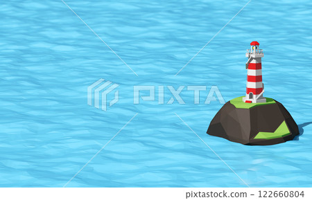 Lighthouse and Island on the Sea. 3D Rendering 122660804