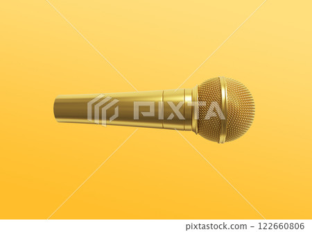 Gold Microphone on Yellow Background. 3D Rendering 122660806