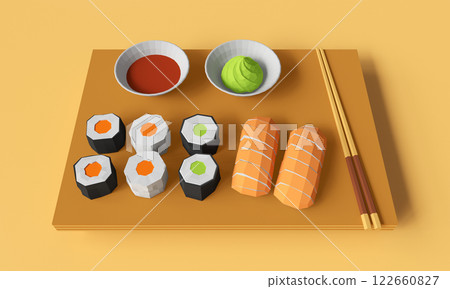 Japanese Sushi Plate. 3D Rendering 122660827