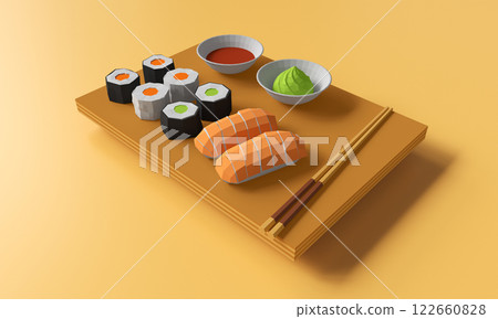 Japanese Sushi Plate. 3D Rendering 122660828