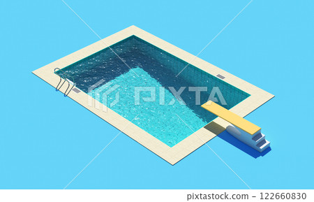 Swimming Pool with Blue Background. 3D Rendering Swimming Pool with Blue Background. 3D Rendering 122660830