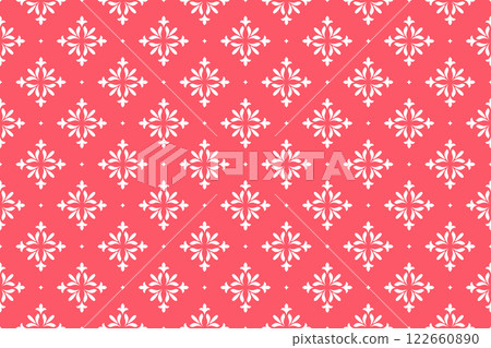 Flower geometric pattern. Seamless vector background. White and pink ornament. Ornament for fabric, wallpaper, packaging. Decorative print 122660890