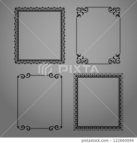 Set of decorative frames Elegant vector element for design in Eastern style, place for text. Floral black and gray borders. Lace illustration for invitations and greeting cards Set of decorative frames Elegant vector element for design in Eastern style, place for text. Floral black and gray borders. Lace illustration for invitations and greeting cards 122660894