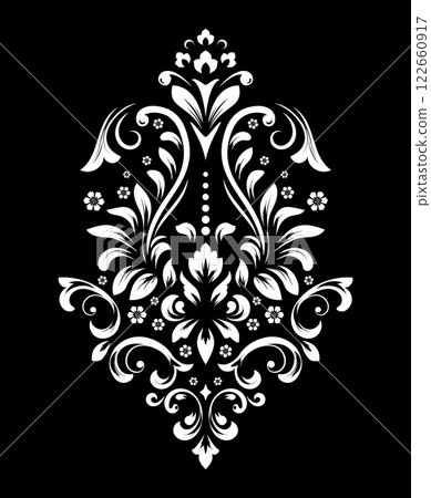 Damask graphic ornament. Floral design element. Black and white vector pattern. Damask graphic ornament. Floral design element. Black and white vector pattern. 122660917