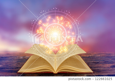 Zodiac signs and astrology with constellations, concepts, predictions, horoscopes, beliefs 122661025