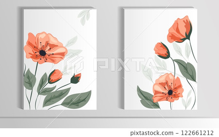 Beautiful mockup of floral templates for letters and cards featuring vibrant orange flowers and green leaves Beautiful mockup of floral templates for letters and cards featuring vibrant orange flowers and green leaves 122661212