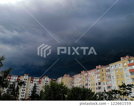 Storm clouds over the city. Dark clouds over the city. Storm clouds over the city. Dark clouds over the city. 122661559