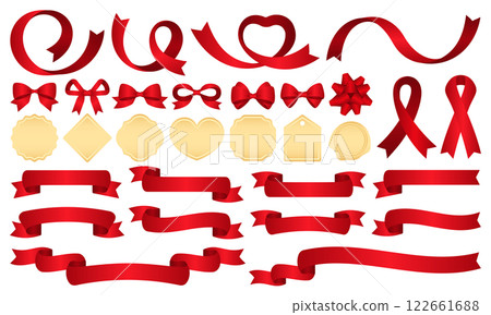 Ribbon and frame decoration gradation set (red and gold) 122661688