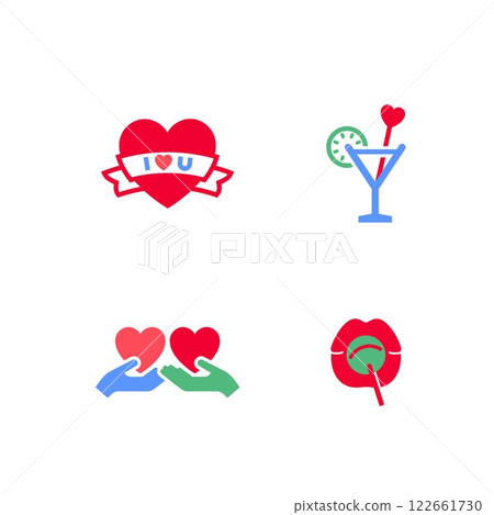 Set icons or Valentines day symbols, holiday signs designed for celebration 122661730