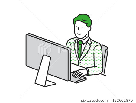 Male business scene working on a computer Male business scene working on a computer 122661879