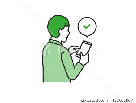 一名穿著休閒服的男子正在查看智慧型手機的插圖 122661907