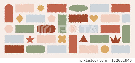 Jagged Rectangle collection. Tattered frame or text box with jagged edges. Bohemian Square, heart, crown shaped with torn paper effect. Vector illustration in grunge style Jagged Rectangle collection. Tattered frame or text box with jagged edges. Bohemian Square, heart, crown shaped with torn paper effect. Vector illustration in grunge style 122661946