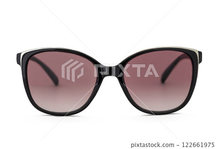 Sunglasses with a pink lenses in a black frame isolated on a white background 122661975