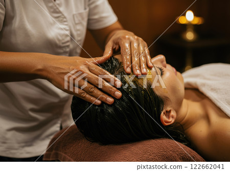 Woman receiving an oil massage (AI-generated image) Woman receiving an oil massage (AI-generated image) 122662041