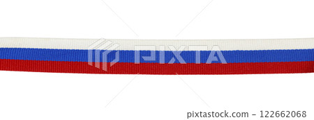 Stright rep ribbon in colors of Russian flag isolated 122662068