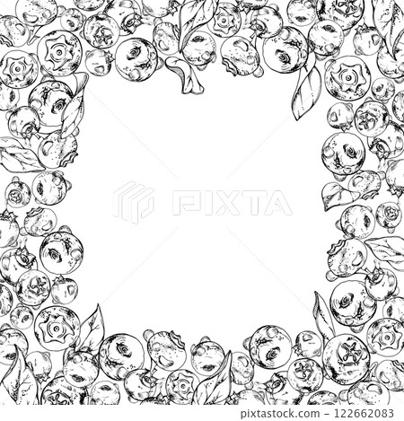 Blueberry blackberry, hand drawn in ink vector, group of scattered ripe forest berry with drops and plant leaves. Border frame isolated illustration, for restaurant, cafe menu, wedding, farmers market Blueberry blackberry, hand drawn in ink vector, group of scattered ripe forest berry with drops and plant leaves. Border frame isolated illustration, for restaurant, cafe menu, wedding, farmers market 122662083