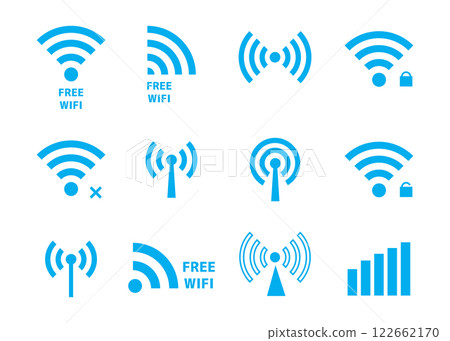Wi-Fi mark blue (light blue) free Wi-Fi icon illustration set (12 types) Wi-Fi mark blue (light blue) free Wi-Fi icon illustration set (12 types) 122662170
