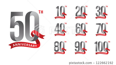 Set of anniversary design modern ribbon number 122662192