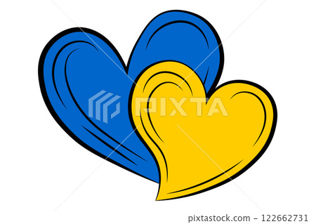 Blue and yellow hearts isolated on a transparent background. Concept of love, unity, and support Ukraine. Perfect for Independence day Ukraine. Vector illustration 122662731